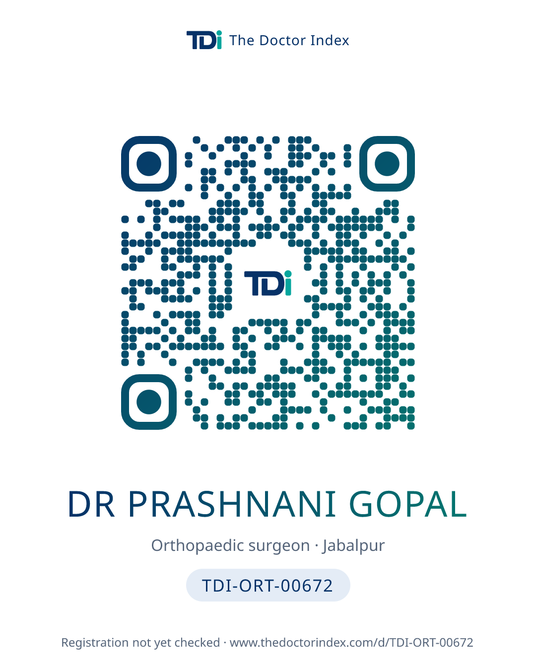 QR card for Dr Prashnani Gopal, TDI-ORT-00672