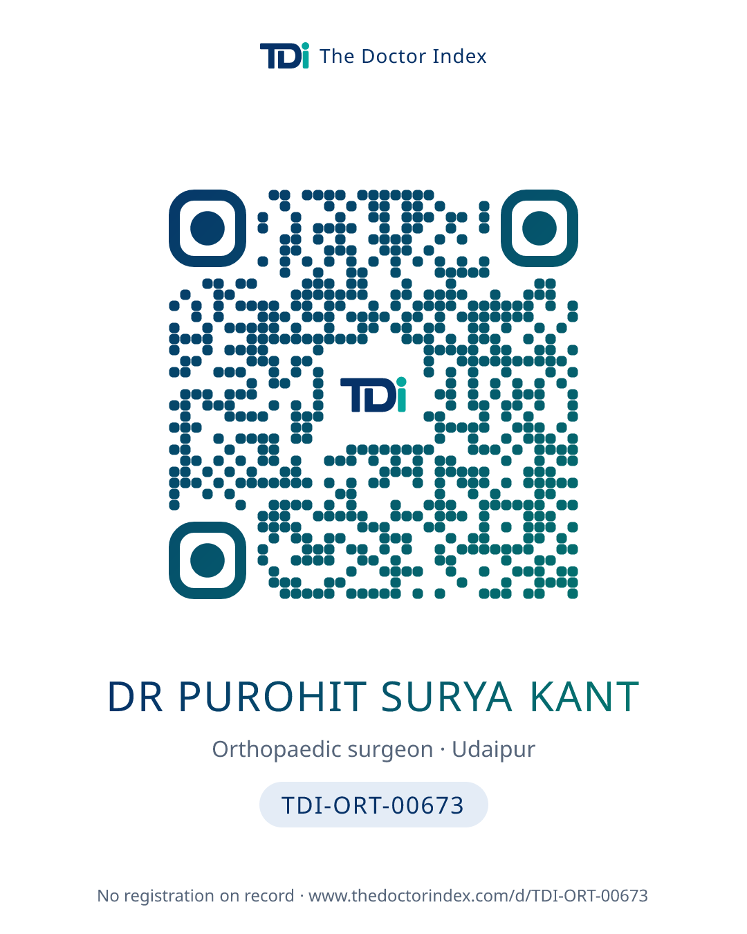 QR card for Dr Purohit Surya Kant, TDI-ORT-00673