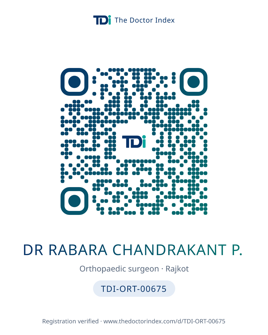 QR card for Dr Rabara Chandrakant P., TDI-ORT-00675