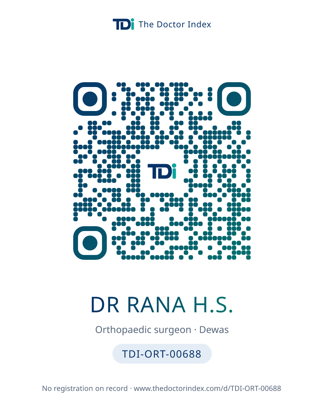 QR card for Dr Rana H.S., TDI-ORT-00688
