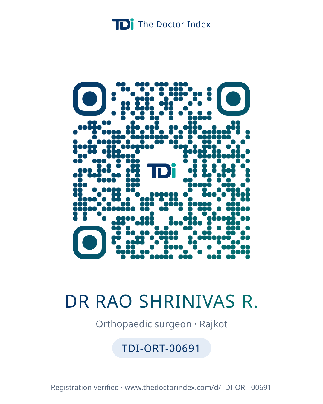 QR card for Dr Rao Shrinivas R., TDI-ORT-00691
