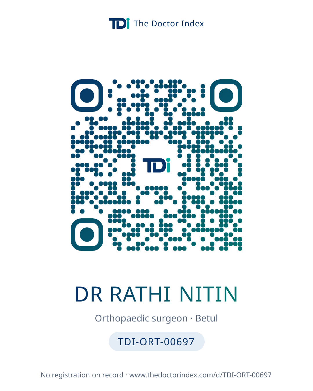 QR card for Dr Rathi Nitin, TDI-ORT-00697