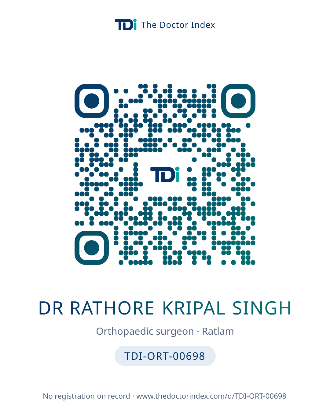 QR card for Dr Rathore Kripal Singh, TDI-ORT-00698
