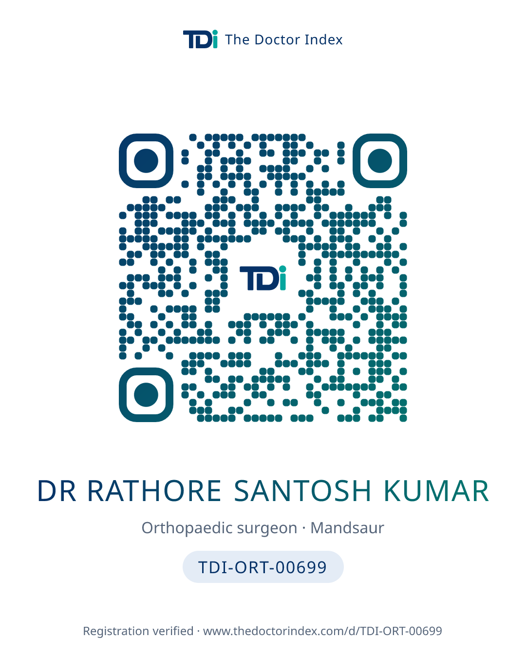 QR card for Dr Rathore Santosh Kumar, TDI-ORT-00699