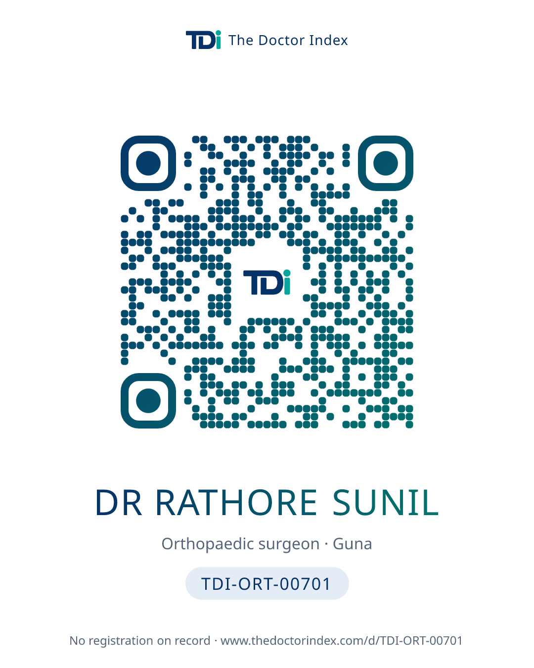 QR card for Dr Rathore Sunil, TDI-ORT-00701