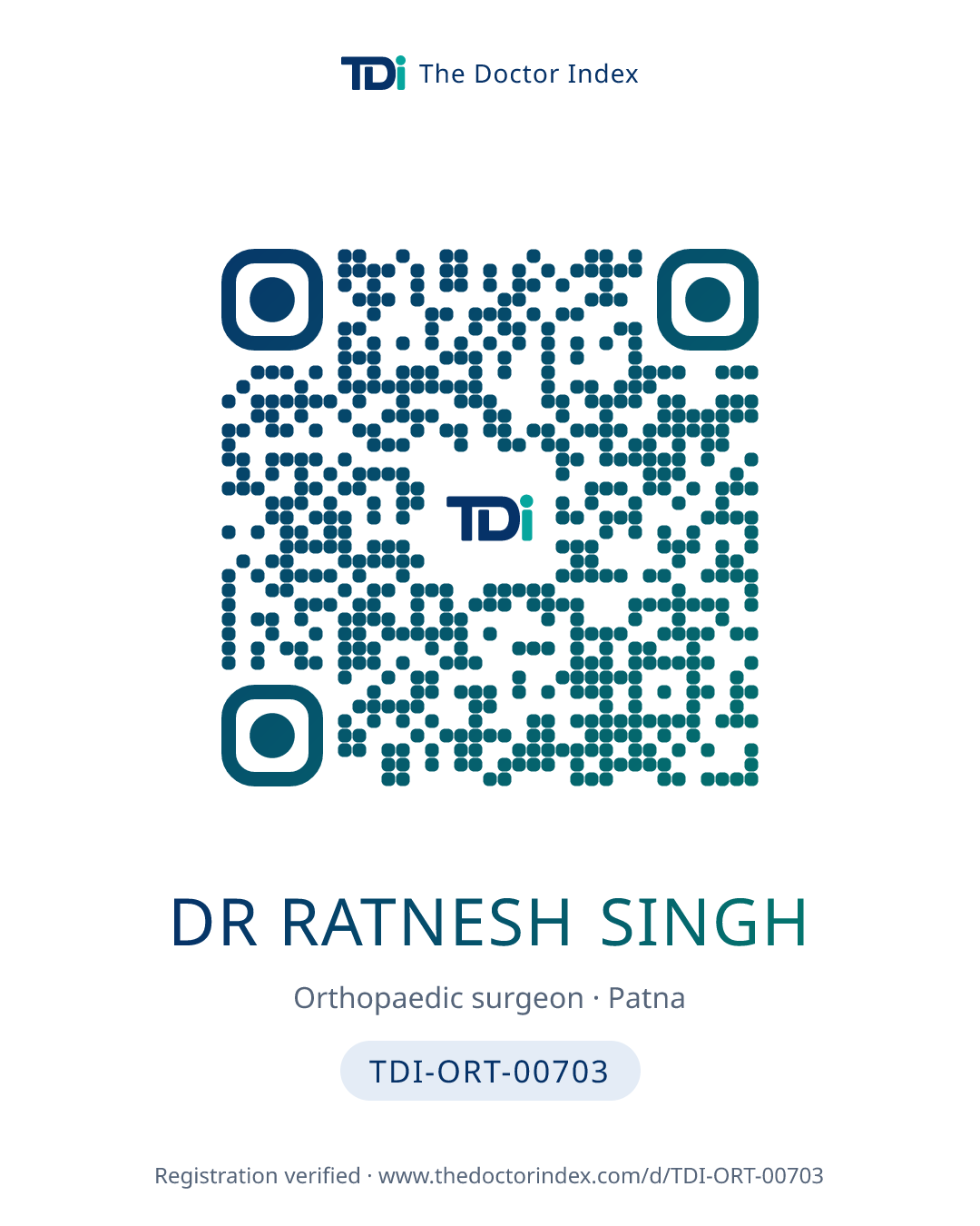 QR card for Dr Ratnesh Singh, TDI-ORT-00703