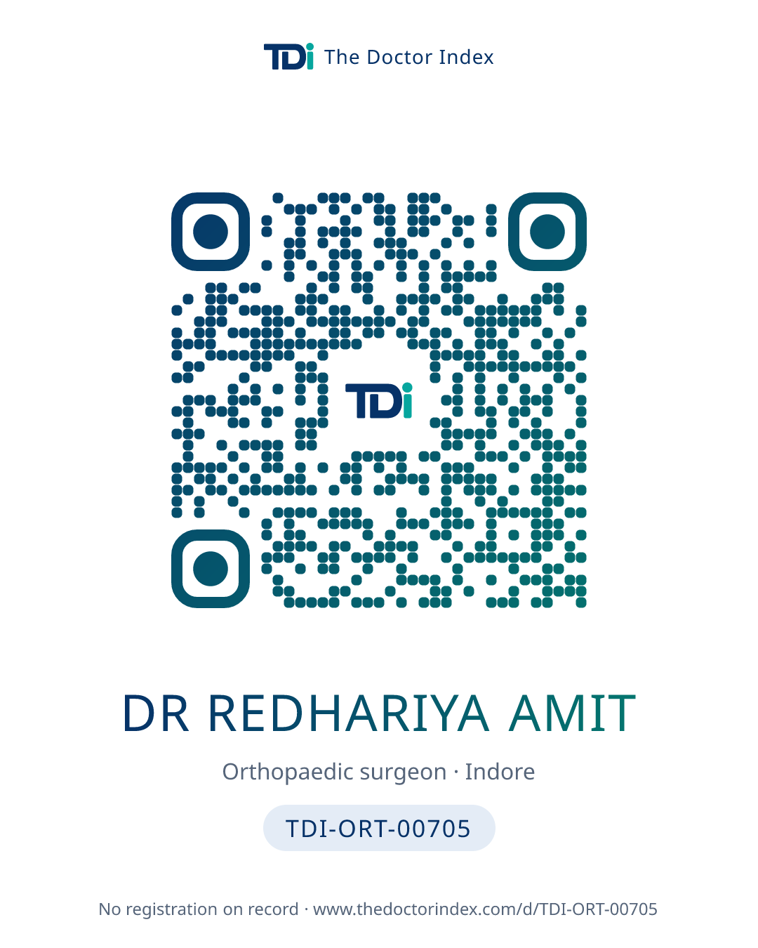 QR card for Dr Redhariya Amit, TDI-ORT-00705