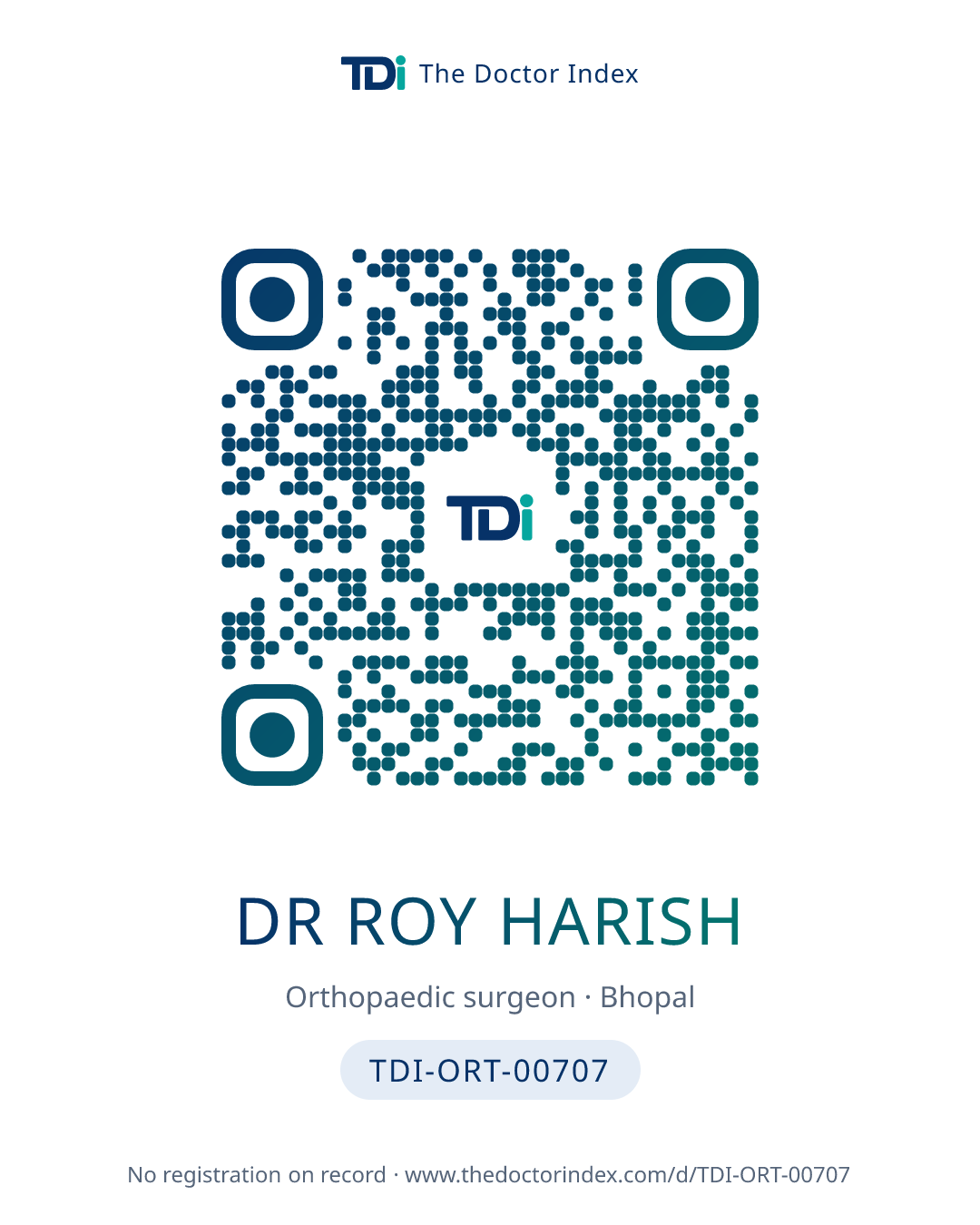 QR card for Dr Roy Harish, TDI-ORT-00707