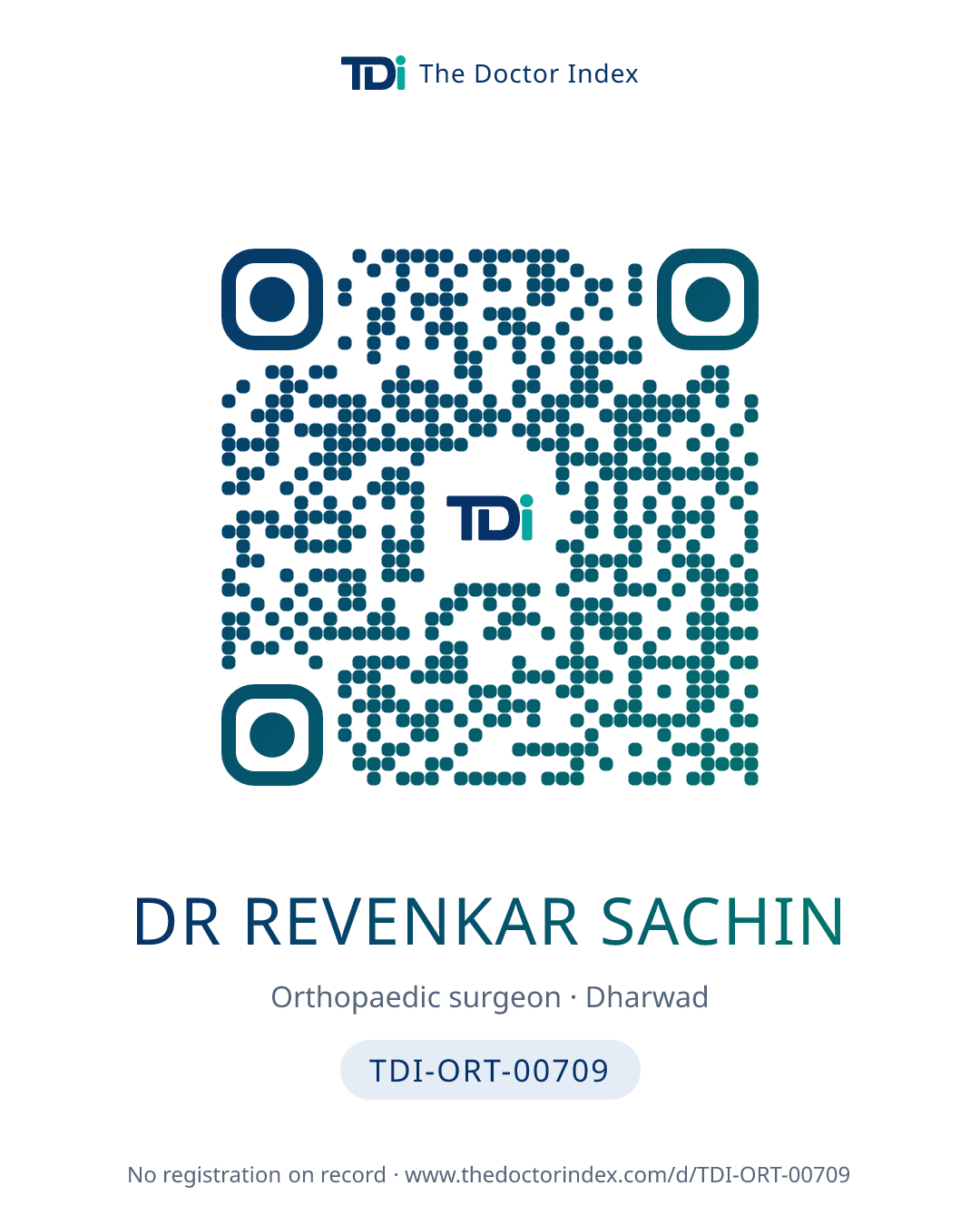 QR card for Dr Revenkar Sachin, TDI-ORT-00709