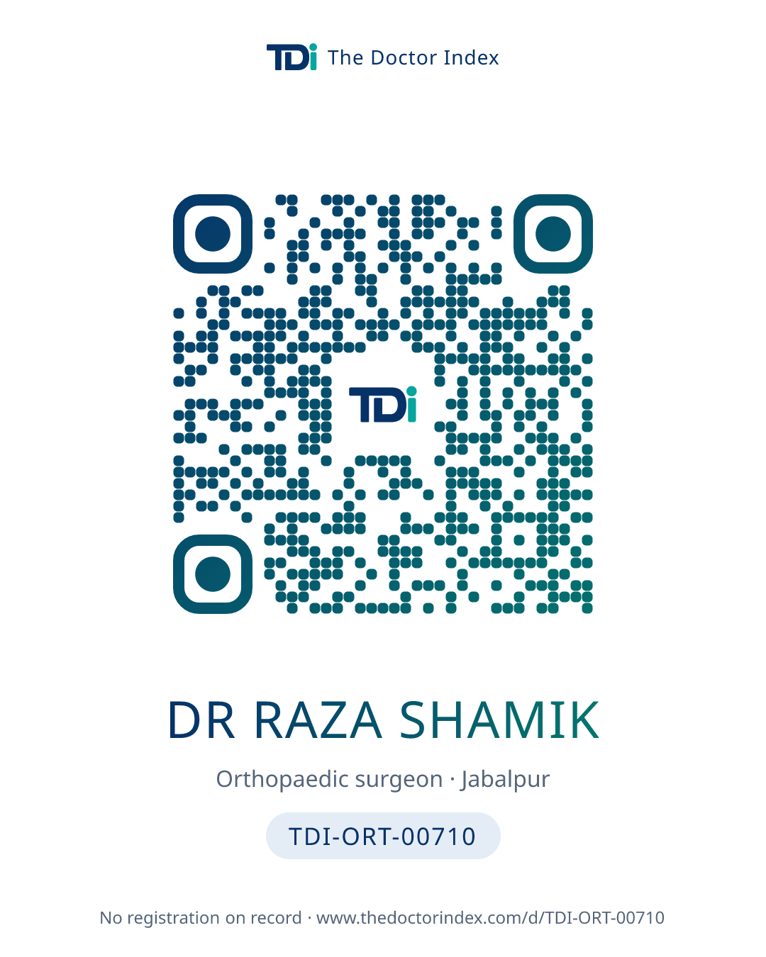 QR card for Dr Raza Shamik, TDI-ORT-00710