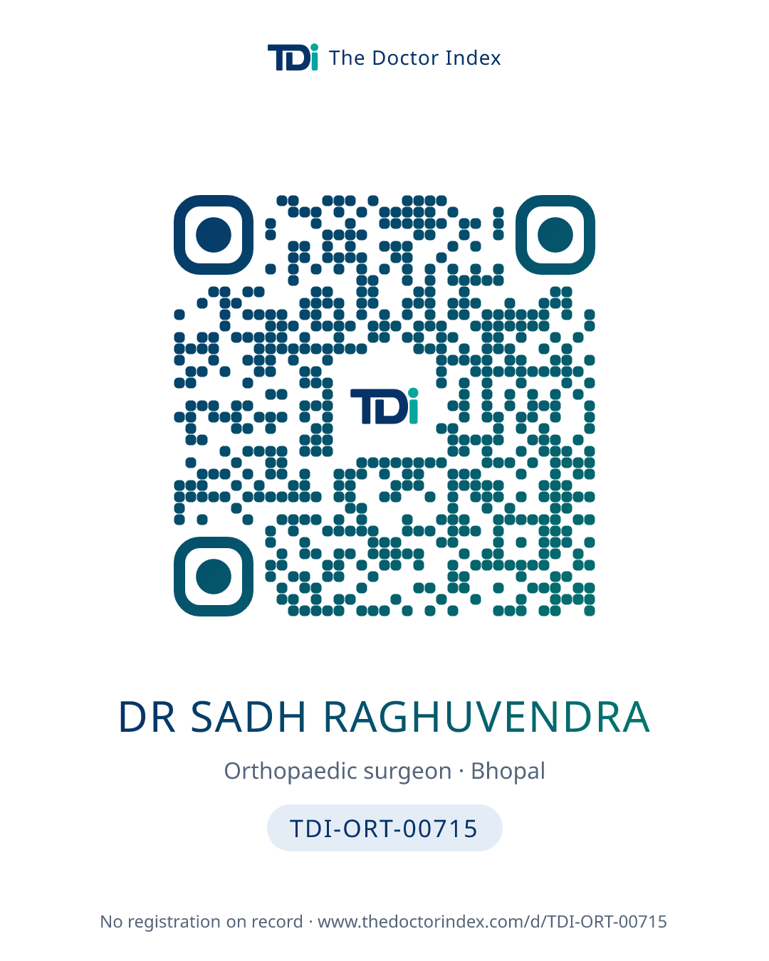 QR card for Dr Sadh Raghuvendra, TDI-ORT-00715