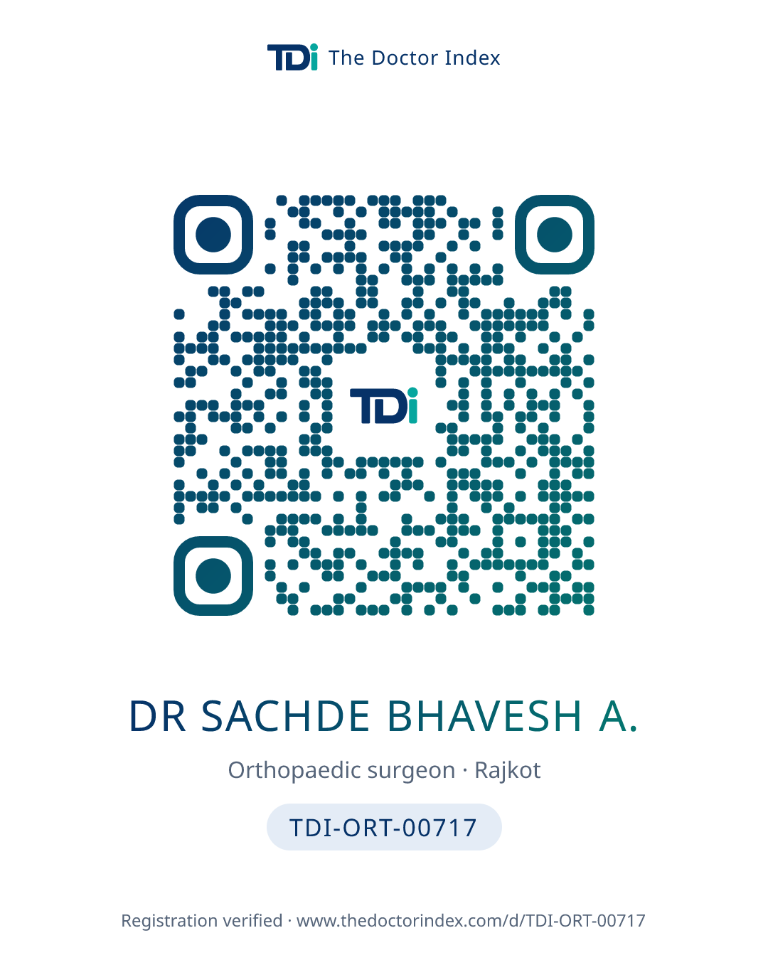 QR card for Dr Sachde Bhavesh A., TDI-ORT-00717