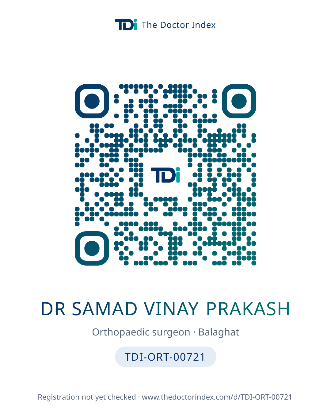 QR card for Dr Samad Vinay Prakash, TDI-ORT-00721