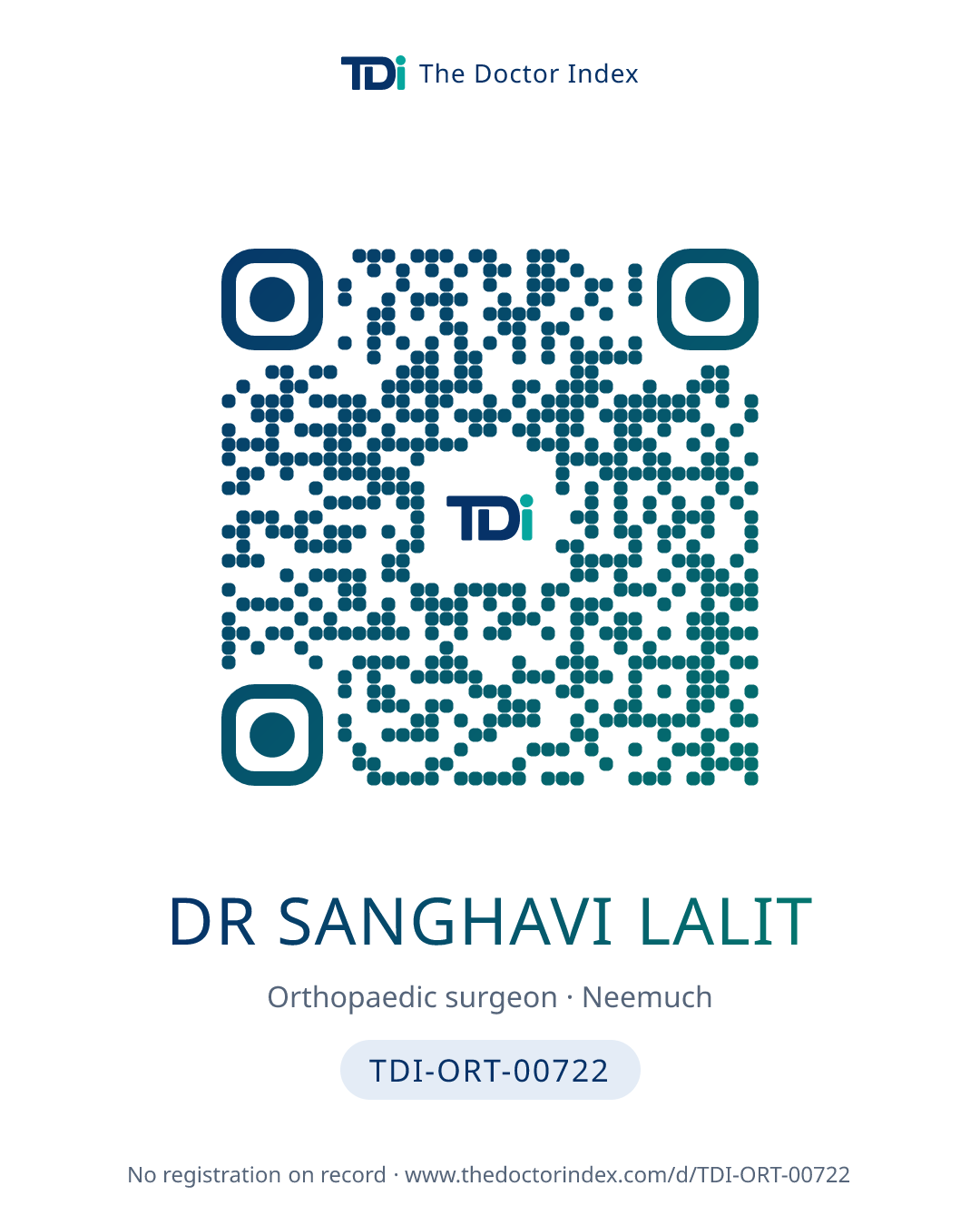 QR card for Dr Sanghavi Lalit, TDI-ORT-00722