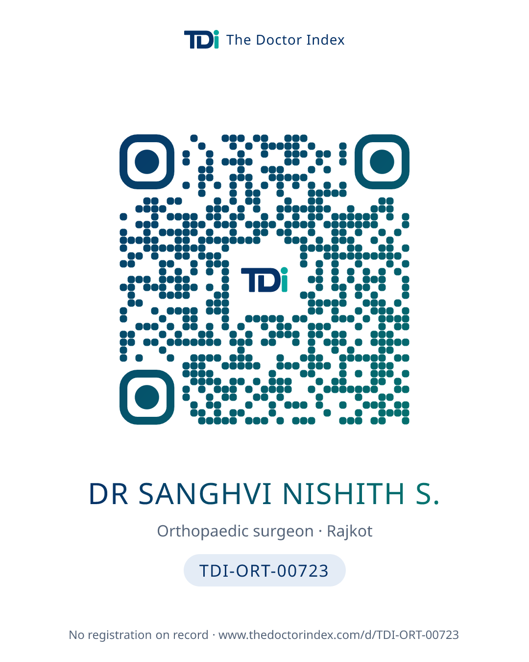 QR card for Dr Sanghvi Nishith S., TDI-ORT-00723