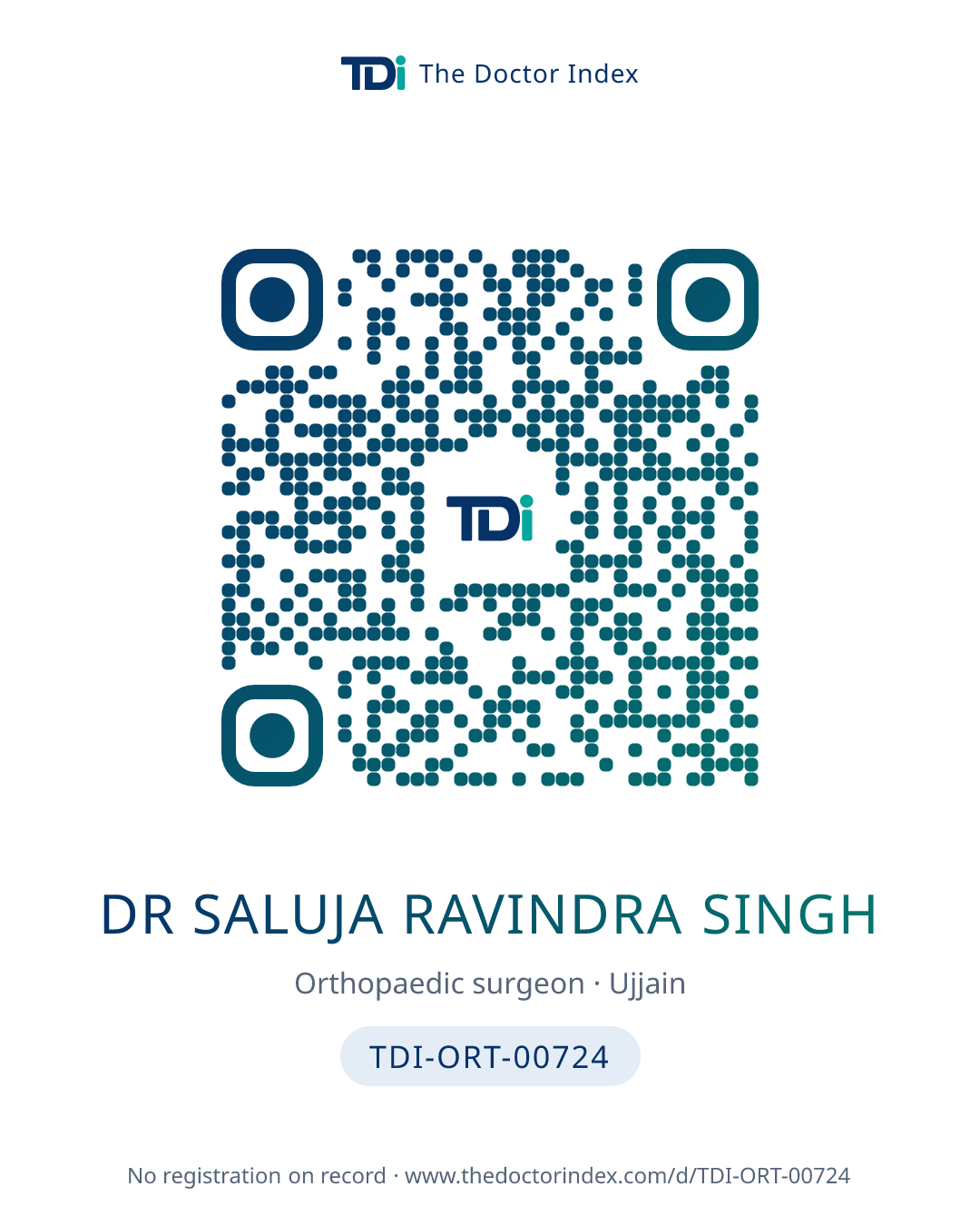 QR card for Dr Saluja Ravindra Singh, TDI-ORT-00724