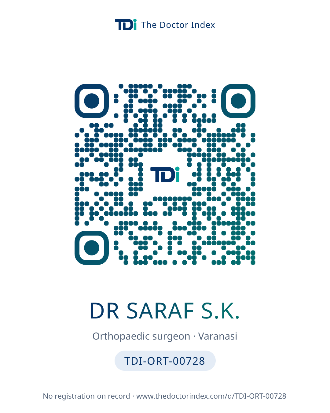 QR card for Dr Saraf S.K., TDI-ORT-00728