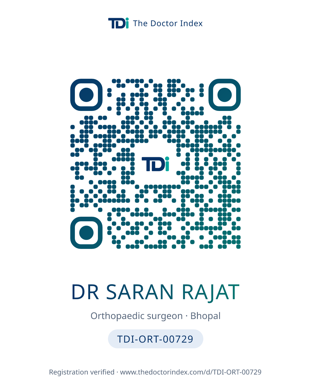 QR card for Dr Saran Rajat, TDI-ORT-00729