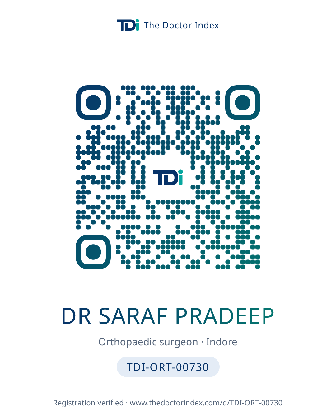 QR card for Dr Saraf Pradeep, TDI-ORT-00730
