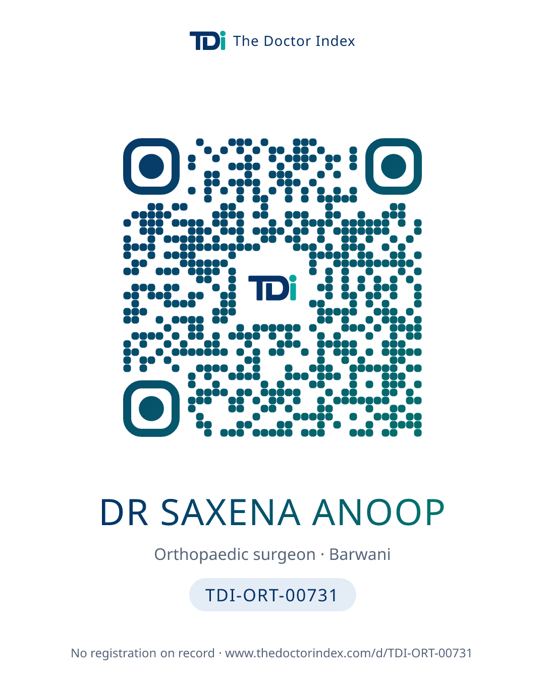 QR card for Dr Saxena Anoop, TDI-ORT-00731