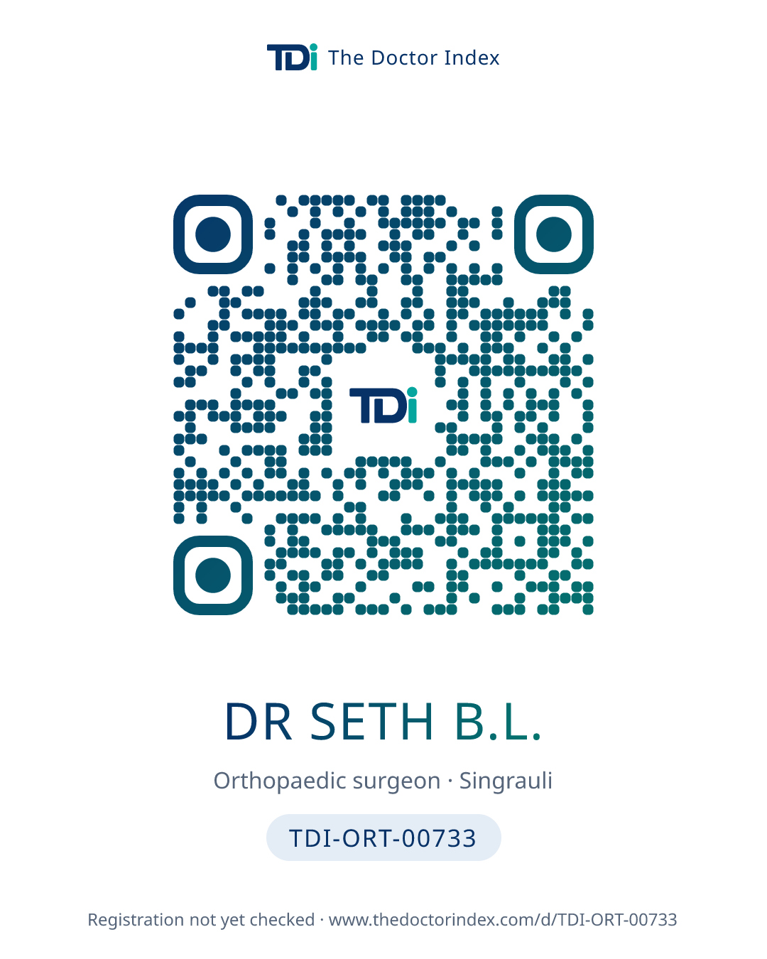 QR card for Dr Seth B.L., TDI-ORT-00733