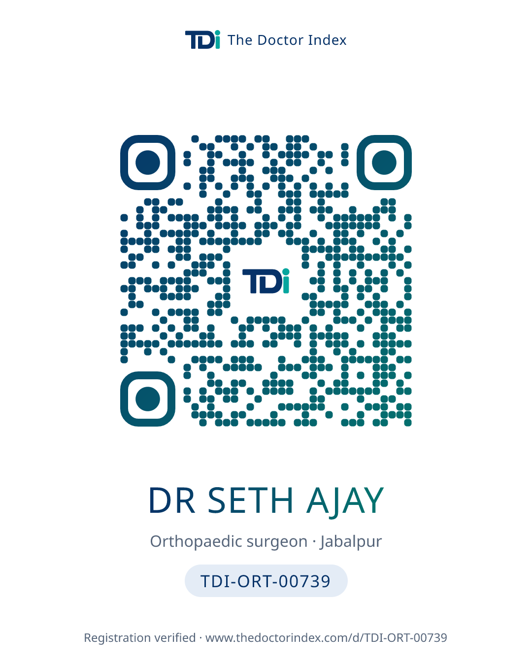 QR card for Dr Seth Ajay, TDI-ORT-00739