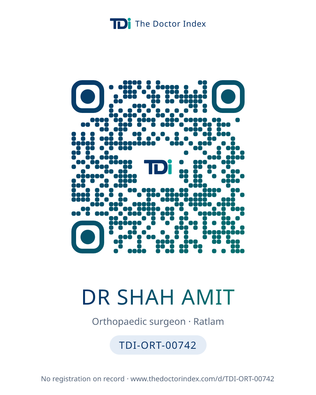 QR card for Dr Shah Amit, TDI-ORT-00742