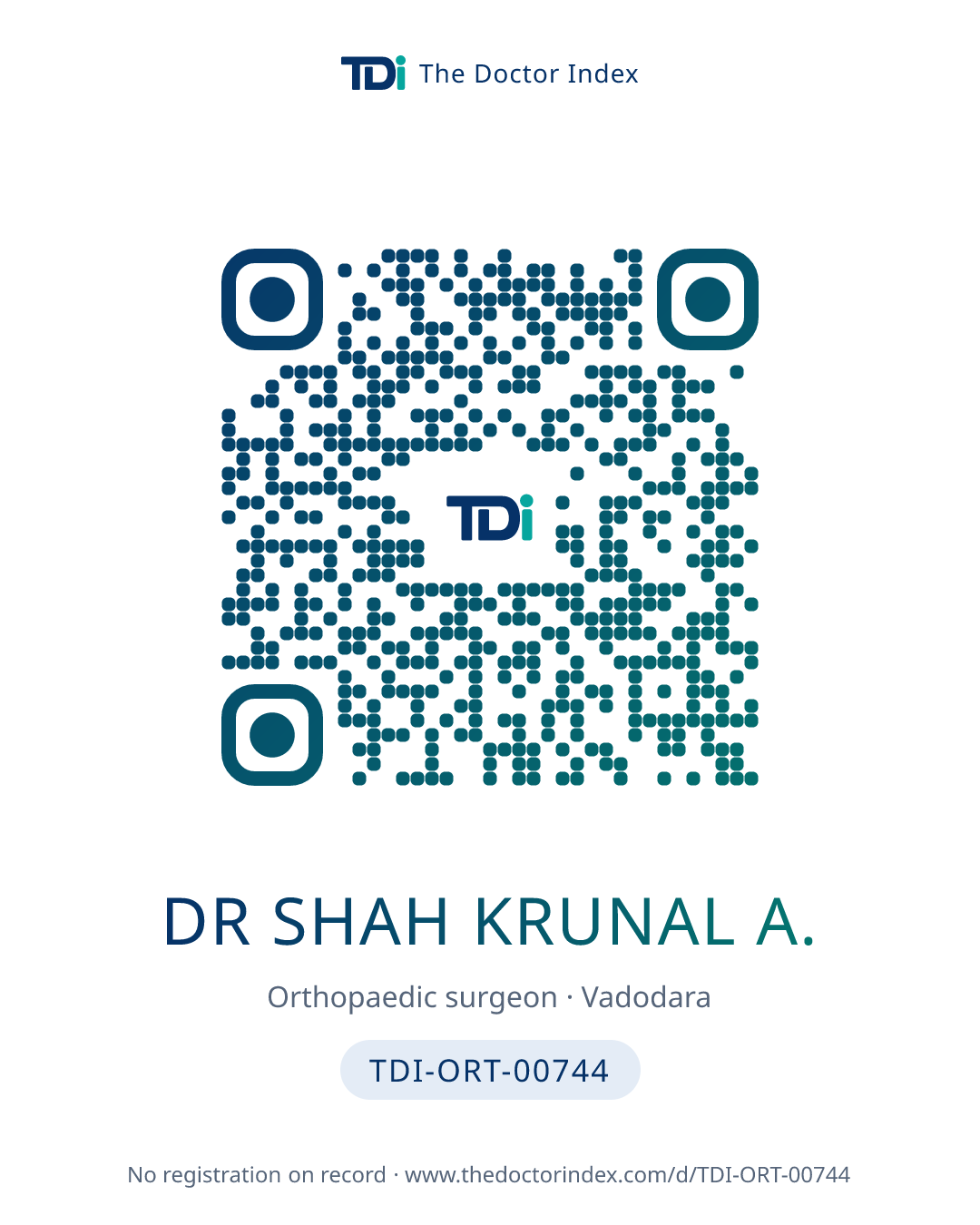 QR card for Dr Shah Krunal A., TDI-ORT-00744