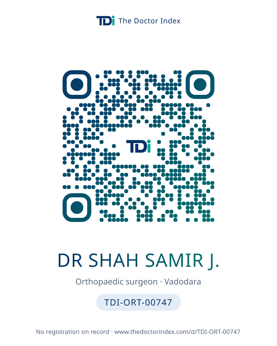 QR card for Dr Shah Samir J., TDI-ORT-00747
