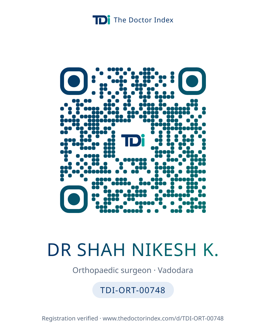 QR card for Dr Shah Nikesh K., TDI-ORT-00748