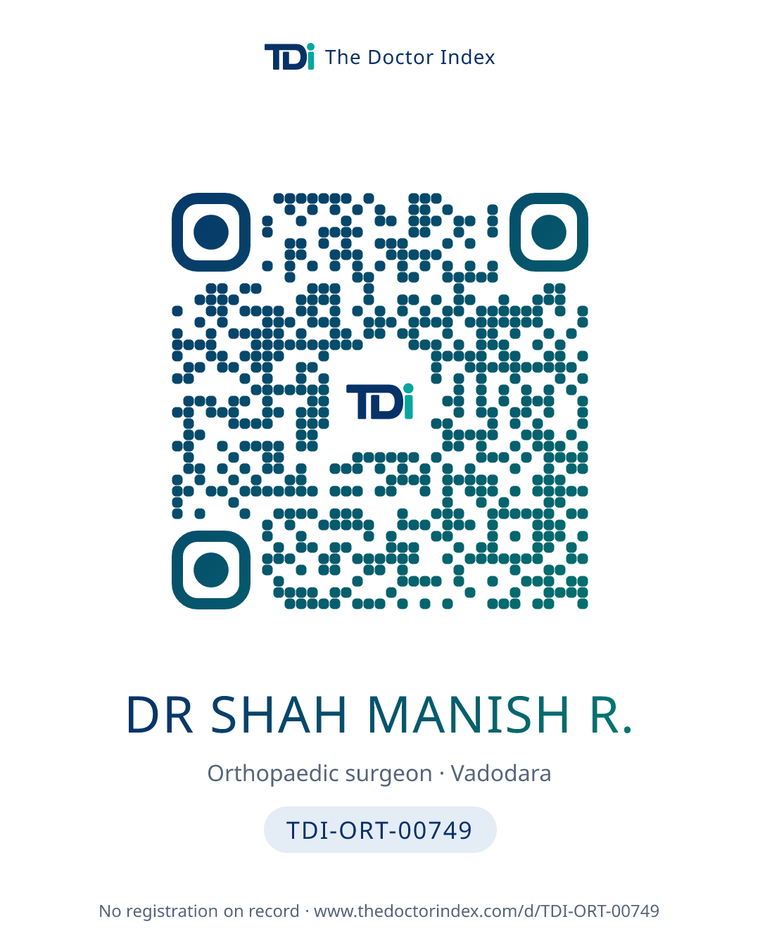 QR card for Dr Shah Manish R., TDI-ORT-00749
