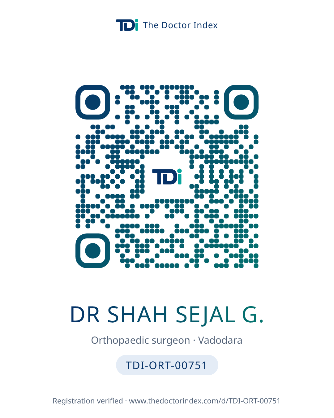 QR card for Dr Shah Sejal G., TDI-ORT-00751