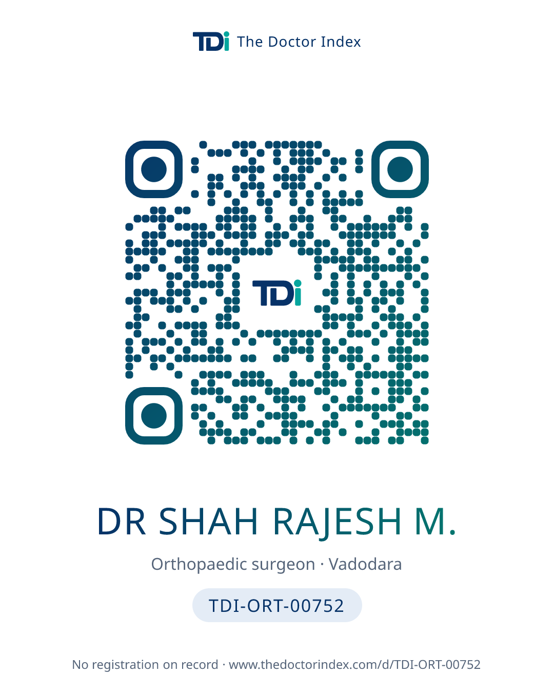 QR card for Dr Shah Rajesh M., TDI-ORT-00752