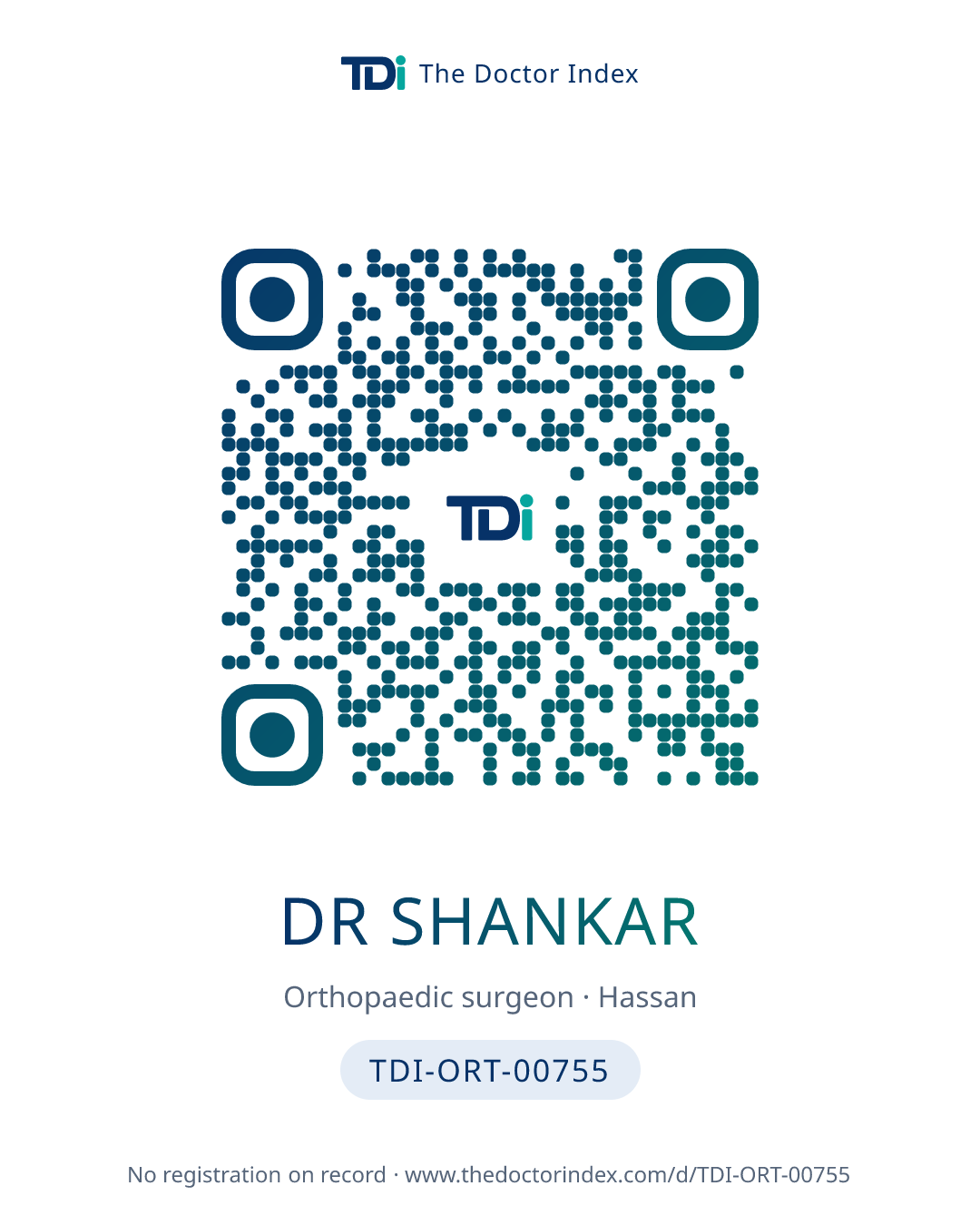 QR card for Dr Shankar, TDI-ORT-00755