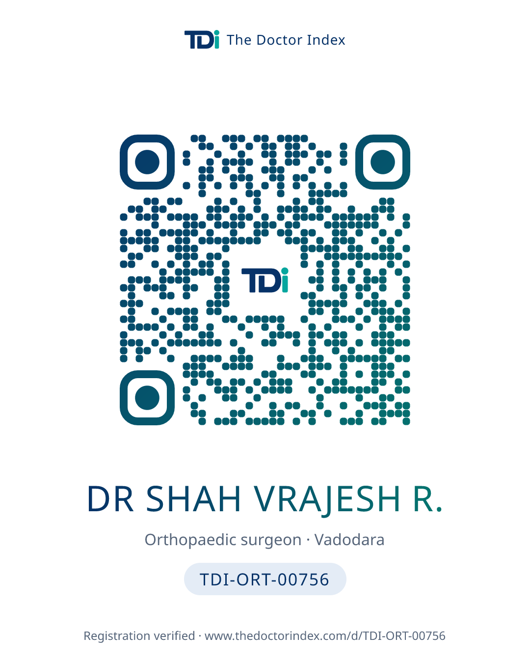 QR card for Dr Shah Vrajesh R., TDI-ORT-00756
