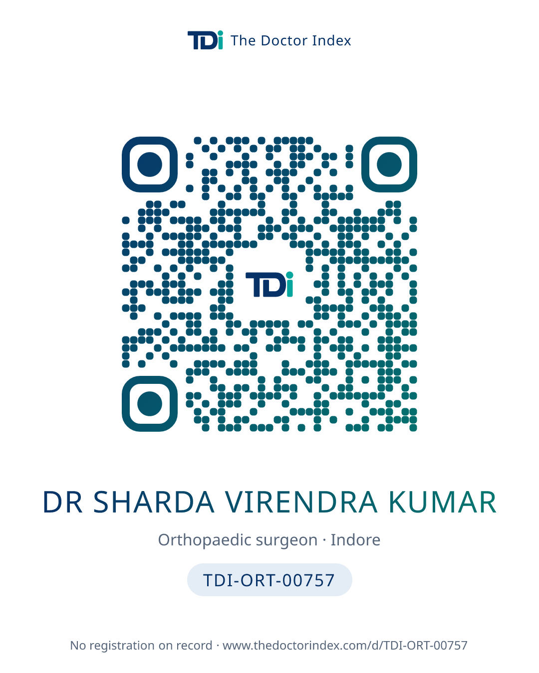 QR card for Dr Sharda Virendra Kumar, TDI-ORT-00757