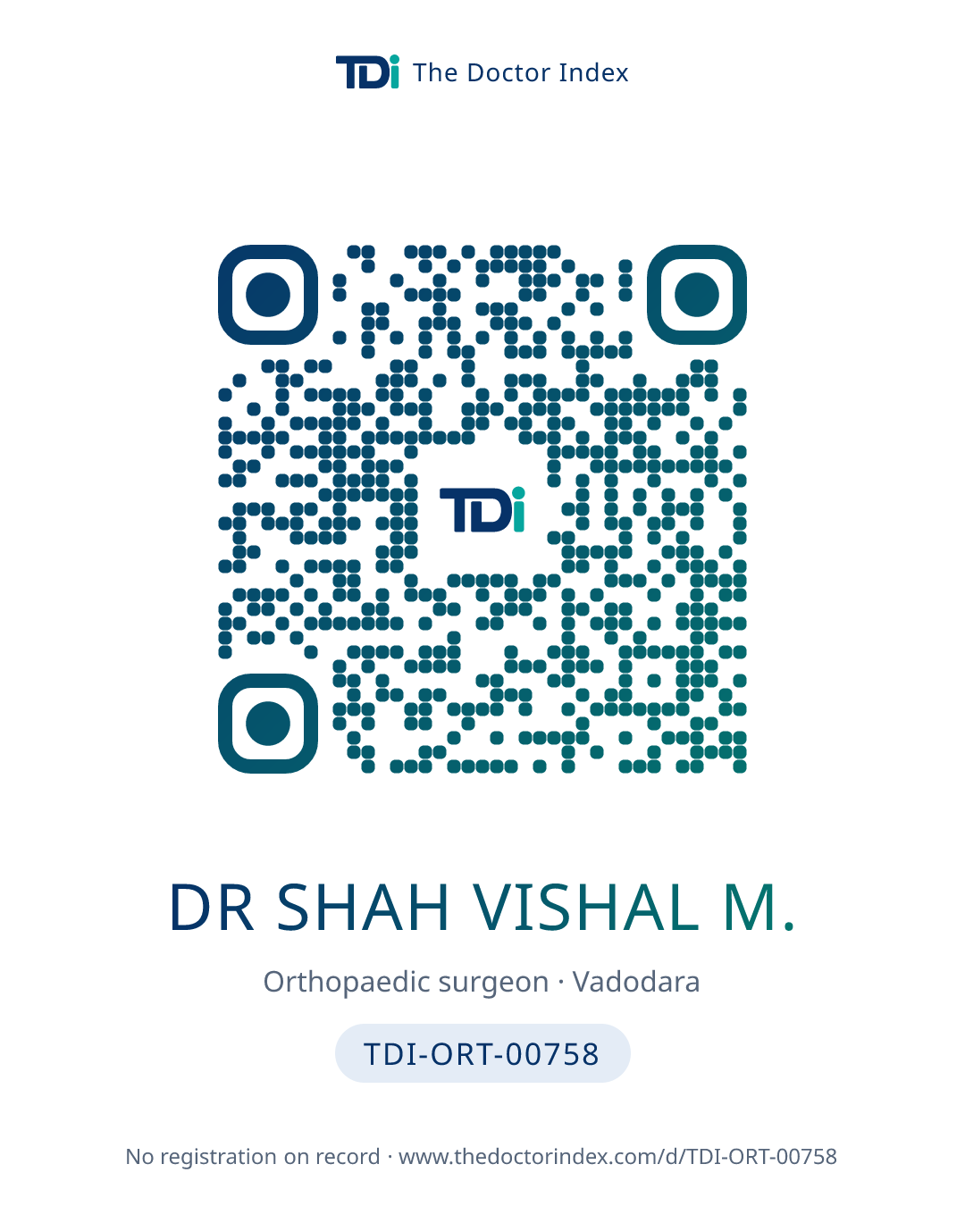 QR card for Dr Shah Vishal M., TDI-ORT-00758
