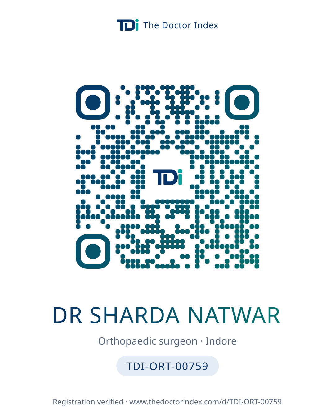 QR card for Dr Sharda Natwar, TDI-ORT-00759