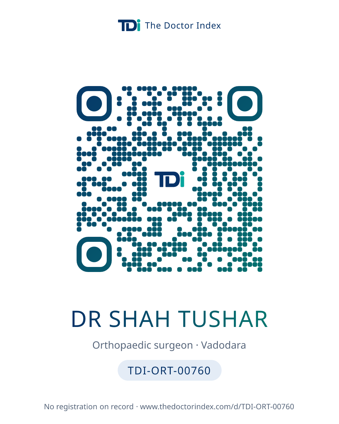 QR card for Dr Shah Tushar, TDI-ORT-00760