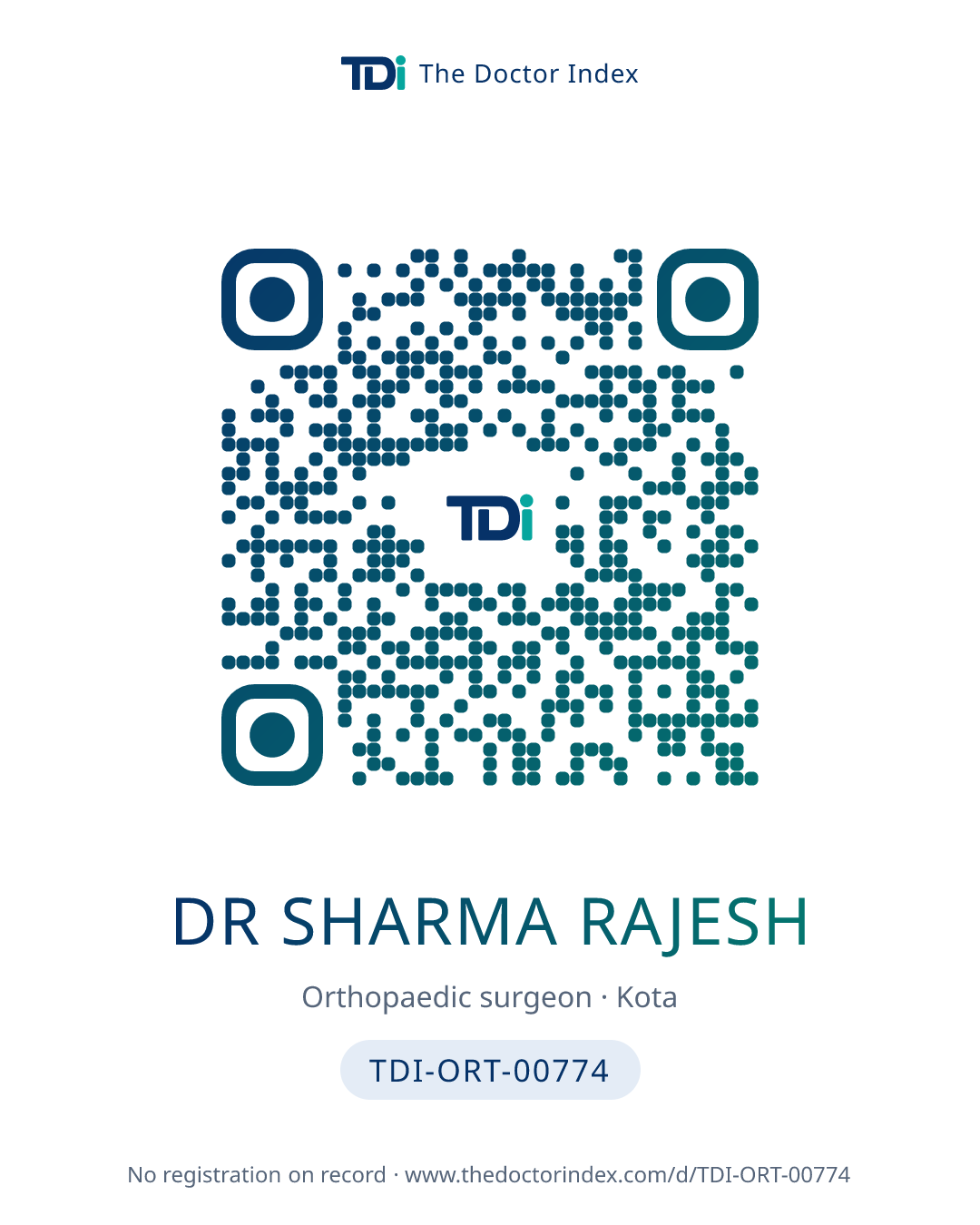 QR card for Dr Sharma Rajesh, TDI-ORT-00774