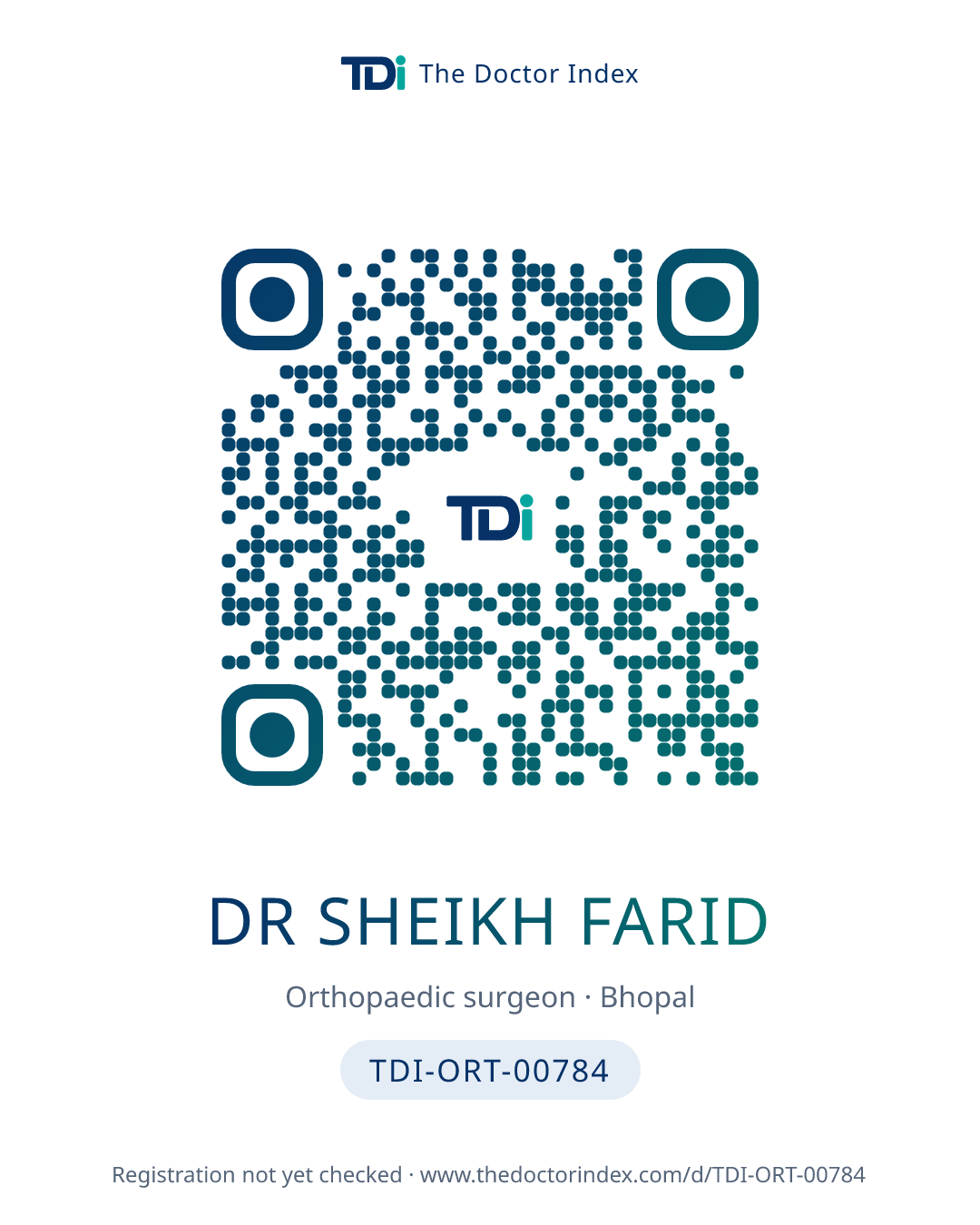 QR card for Dr Sheikh Farid, TDI-ORT-00784