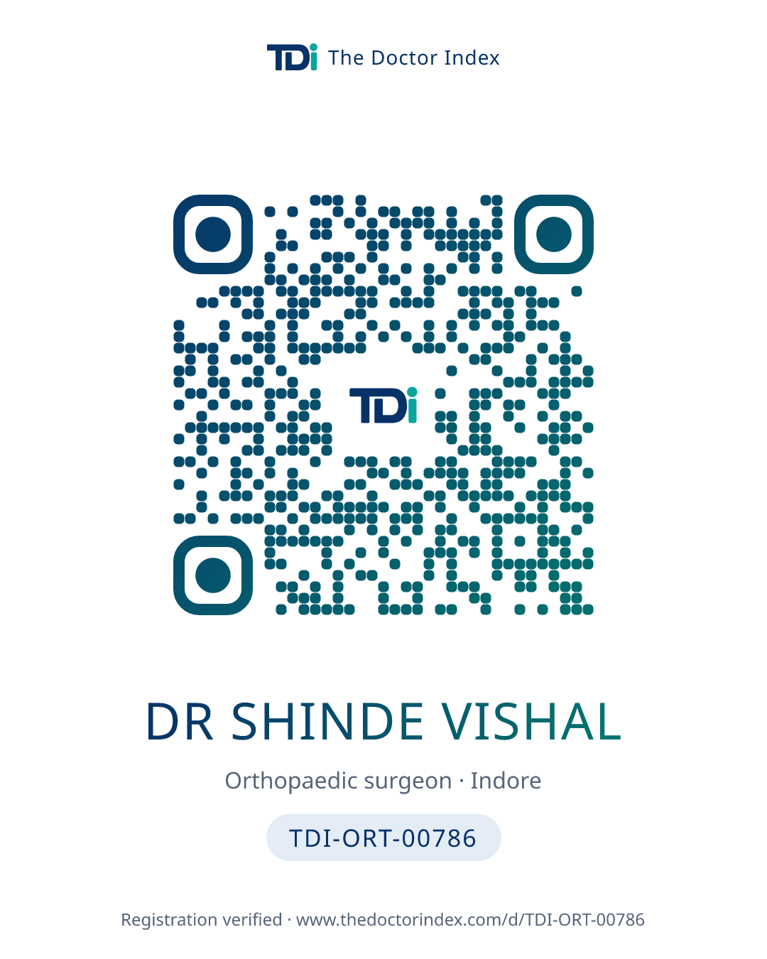 QR card for Dr Shinde Vishal, TDI-ORT-00786