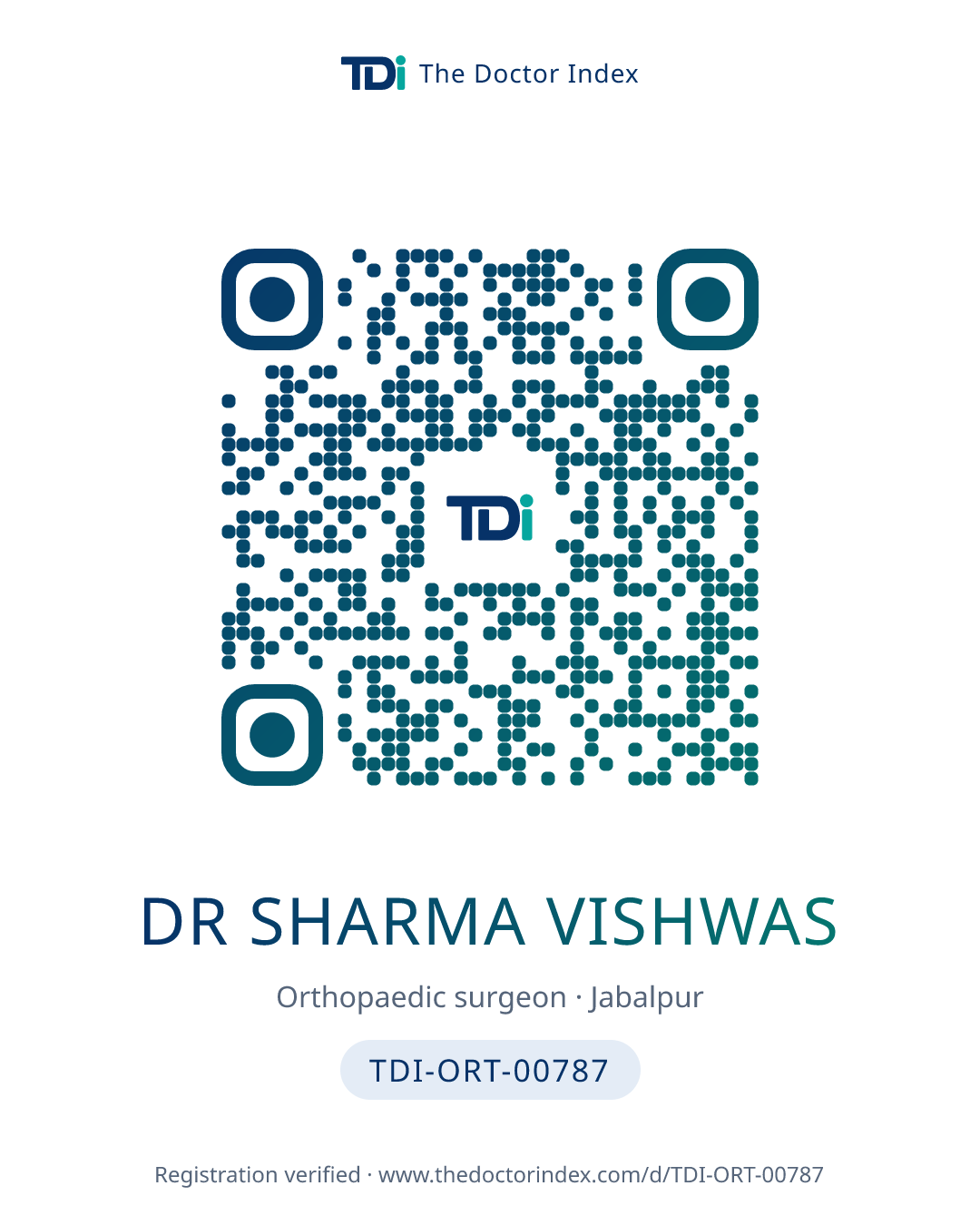 QR card for Dr Sharma Vishwas, TDI-ORT-00787