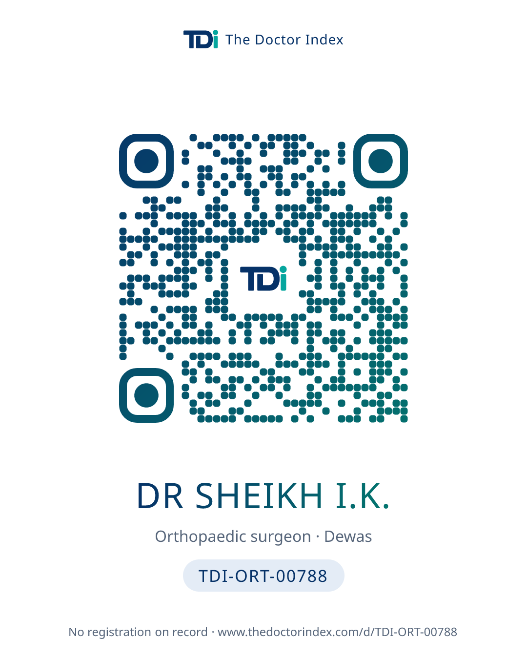 QR card for Dr Sheikh I.K., TDI-ORT-00788