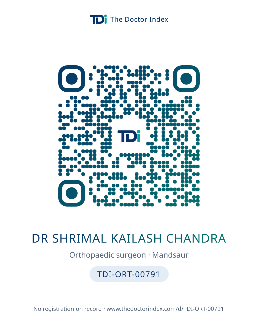 QR card for Dr Shrimal Kailash Chandra, TDI-ORT-00791
