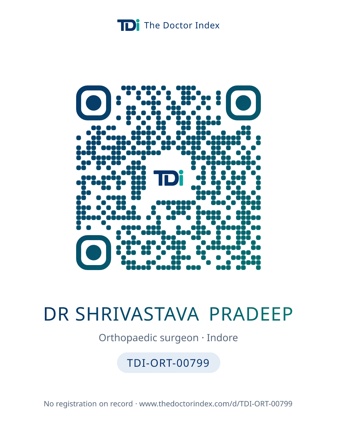 QR card for Dr Shrivastava Pradeep, TDI-ORT-00799
