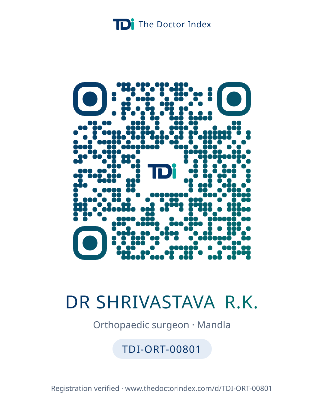 QR card for Dr Shrivastava R.K., TDI-ORT-00801