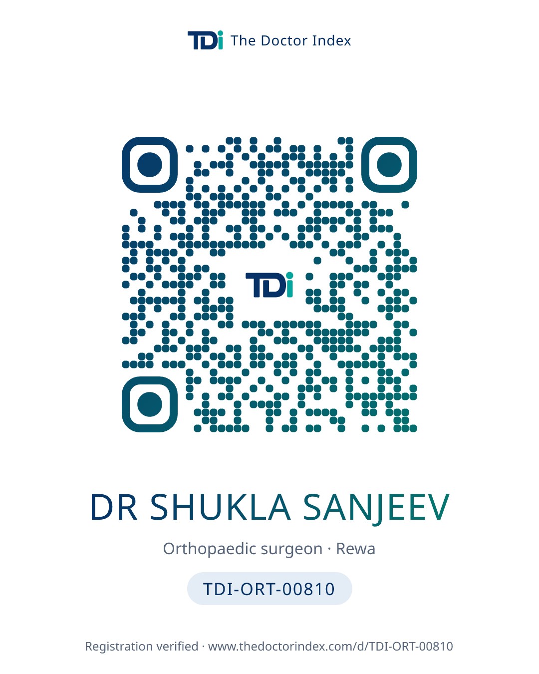 QR card for Dr Shukla Sanjeev, TDI-ORT-00810