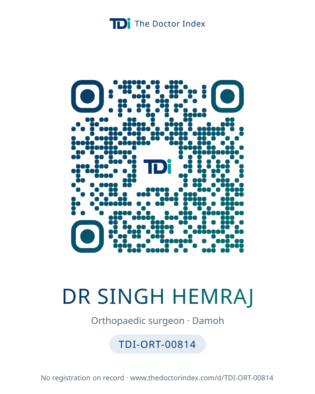 QR card for Dr Singh Hemraj, TDI-ORT-00814