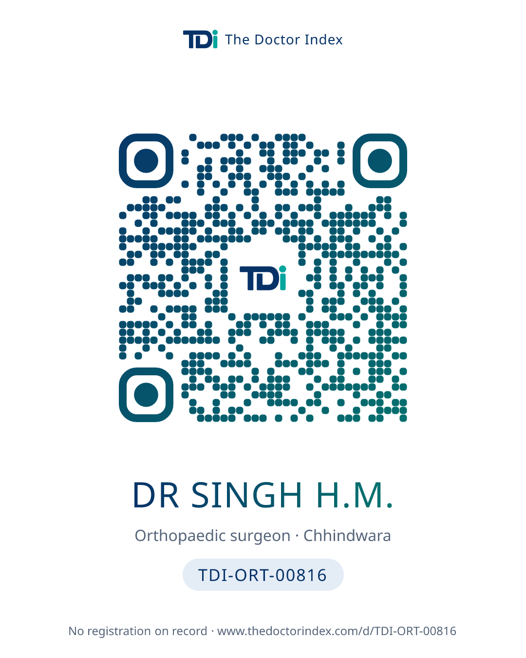 QR card for Dr Singh H.M., TDI-ORT-00816